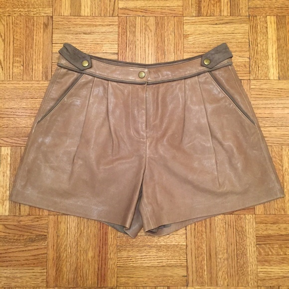 TAN TIBI LEATHER SHORTS - Picture 1 of 7